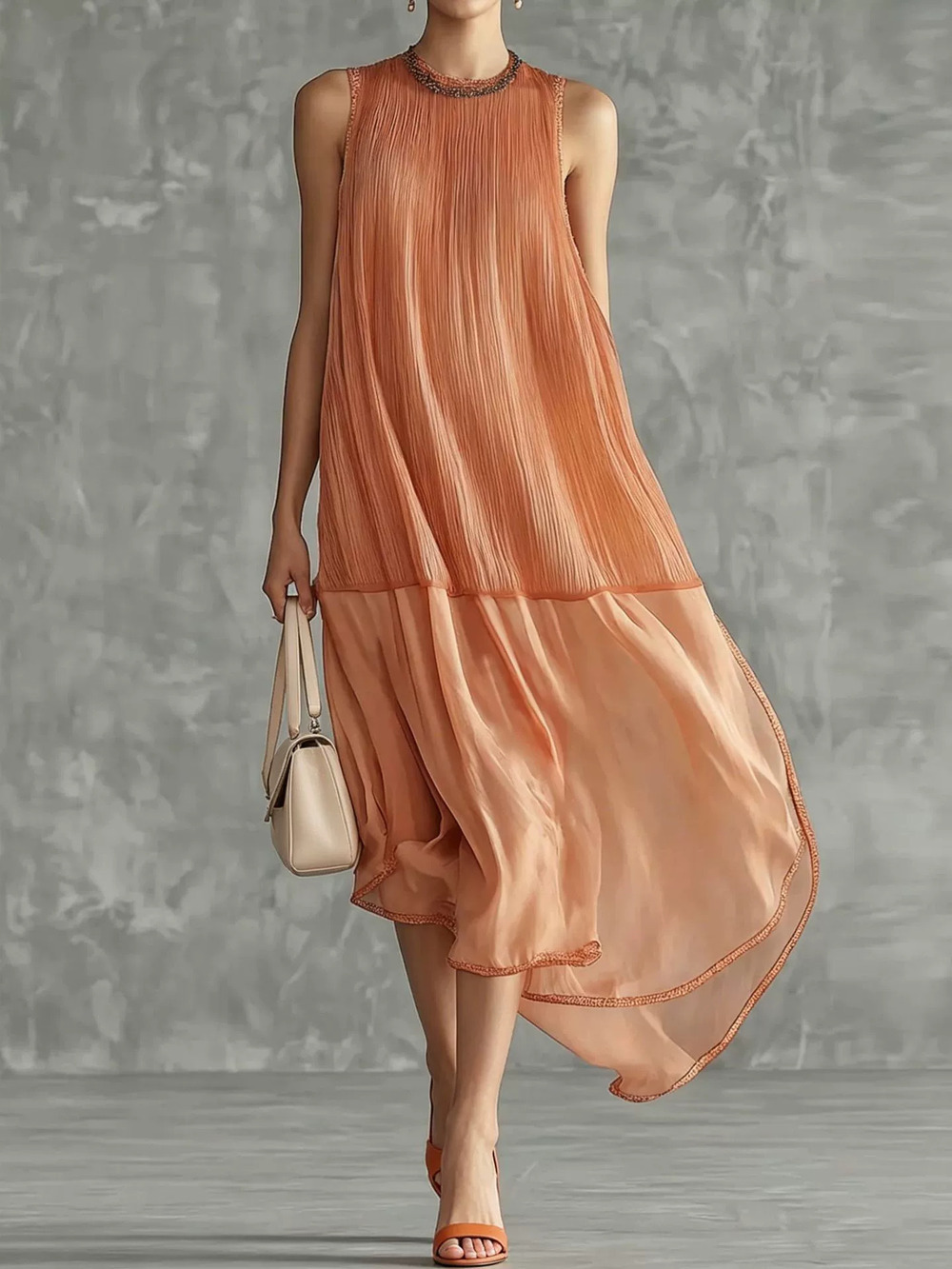 ZARA Chic Asymmetrical Ruched Tank Dress Loose Sleeveless 3D